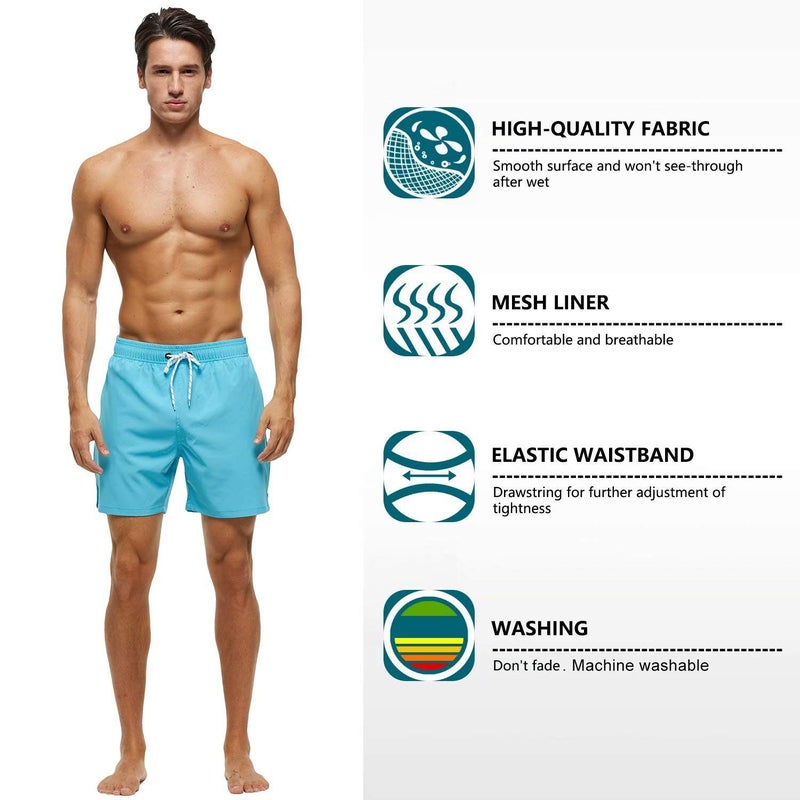 Tyhengta Men's Stretch Swim Trunks Quick Dry Beach Shorts with Zipper Pockets and Mesh Lining Sky-Blue 32 - Image 3